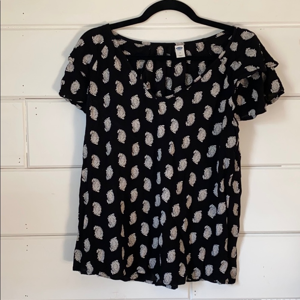 Black and Tan Patterned Blouse Old Navy